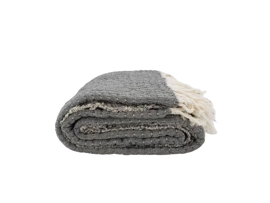 Grey Kantha Stitch Throw Blanket Light Grey Modern Farmhouse Cozy Winter Throw Neutral Blanket Fr... | Etsy (US)