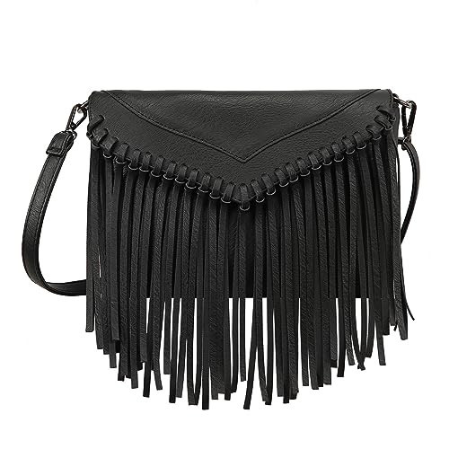 HDE Women's PU Leather Hobo Fringe Crossbody Tassel Purse Vintage Small Handbag | Amazon (US)