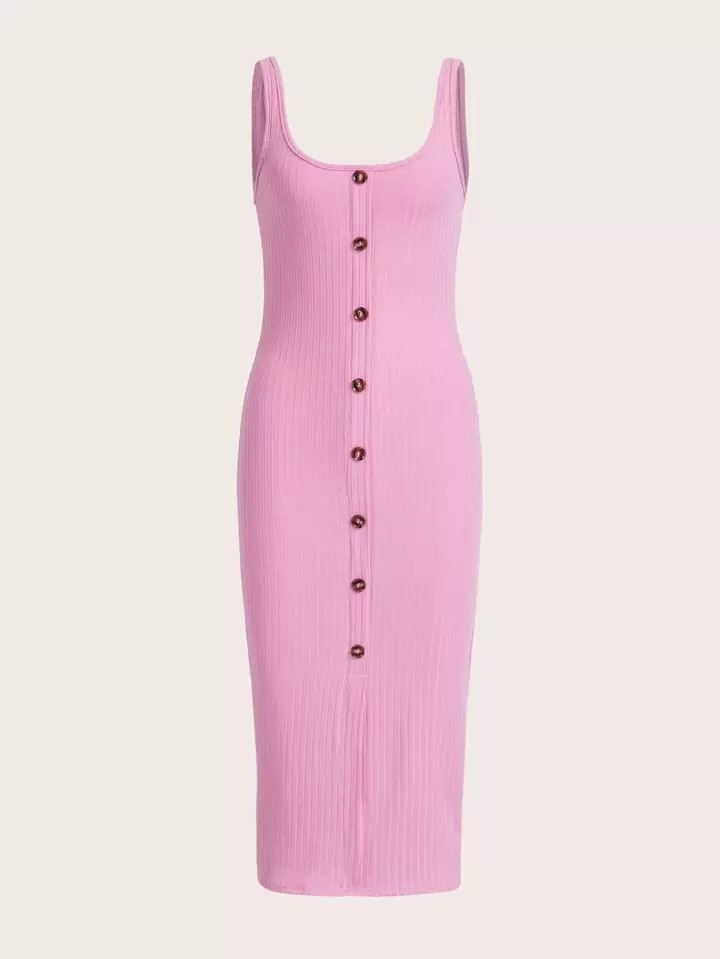 SHEIN Qutie Button Front Ribbed Knit Tank Dress | SHEIN
