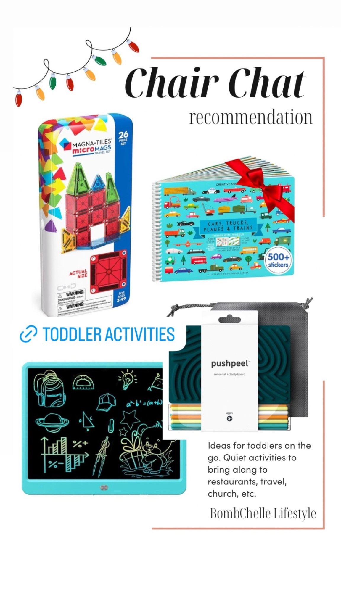 Gifts for Toddlers

Ideas for toddlers on the go. Quiet activities to bring along to
restaurants, travel, church, etc.