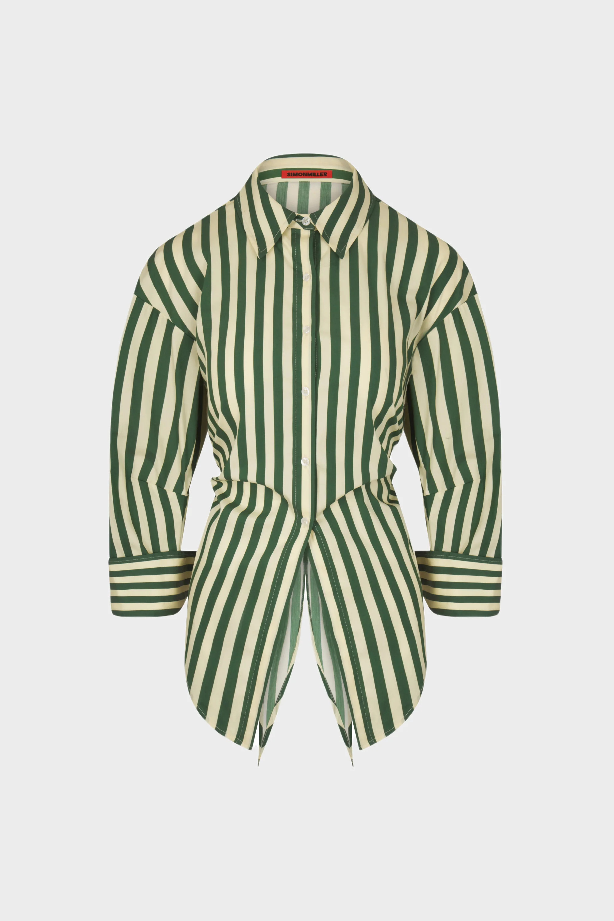 Loch Striped Poplin Button Up in Gummy Green/Ecru Cotton | SIMONMILLER | Simon Miller