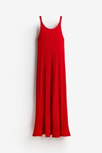 Rib-knit maxi dress - Round neck - Sleeveless - Bright red - Ladies | H&M GB | H&M (UK, MY, IN, SG, PH, TW, HK)