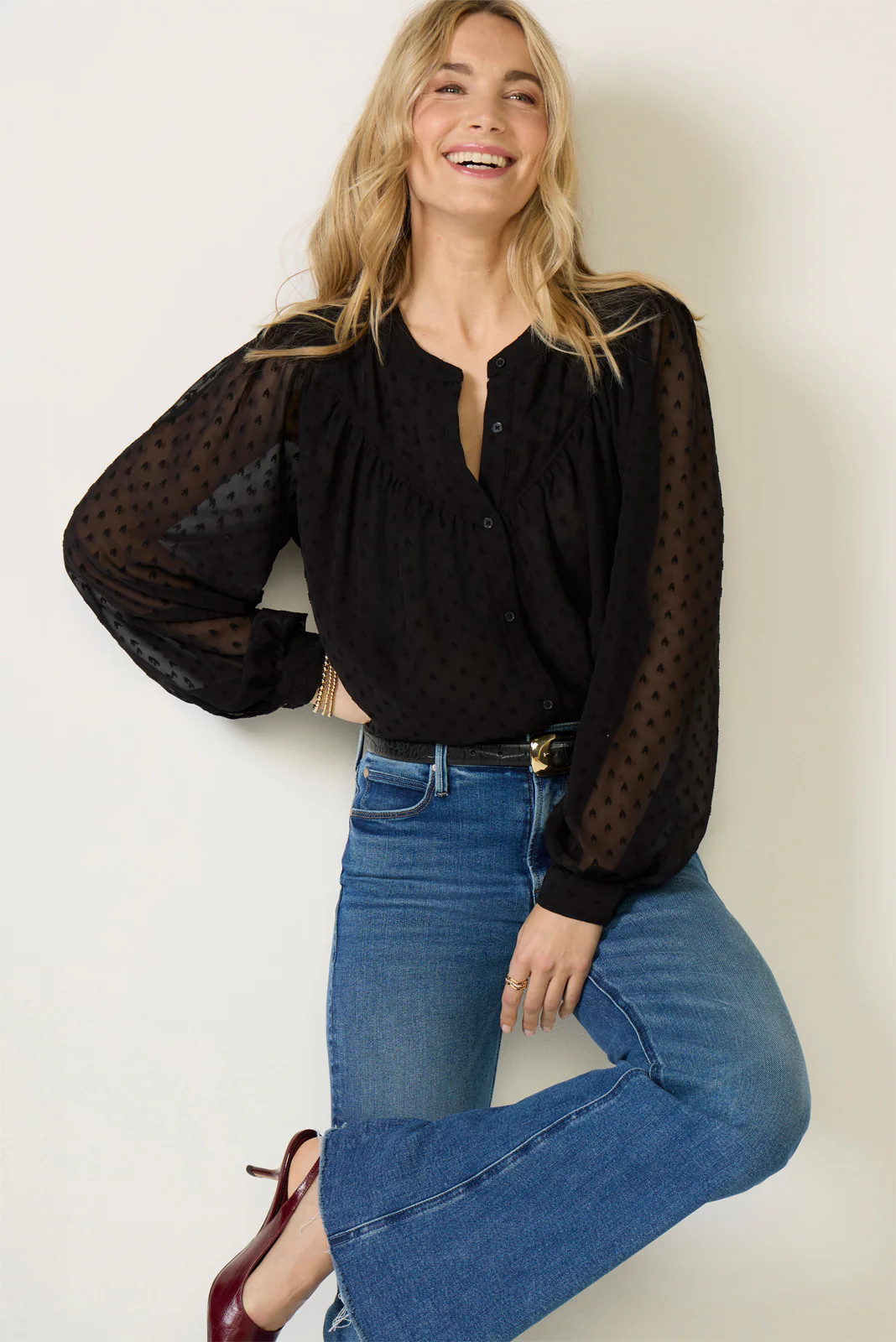 Lainey Heart Clip Dot Blouse | Evereve