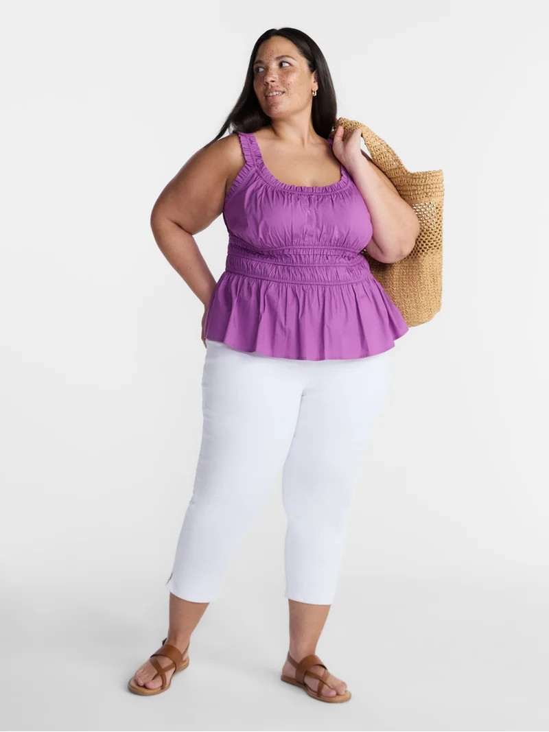 Terra & Sky Women\u2019s Plus Sleeveless Smocked Peplum Tank Top, Sizes 0X-5X | Walmart (US)