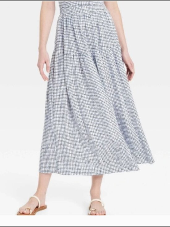 Universal Thread Women’s Tiered Maxi A-Line Skirt- Blue Gingham (Size Medium) | Poshmark