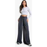 Womens Drawstring Waist Wide Leg Trousers - Grey - 12, Grey | Boohoo.com (UK & IE)