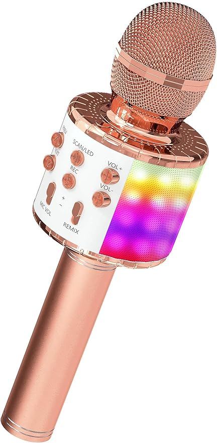 OVELLIC Karaoke Microphone for Kids, Wireless Bluetooth Karaoke Microphone with LED Lights, Porta... | Amazon (US)