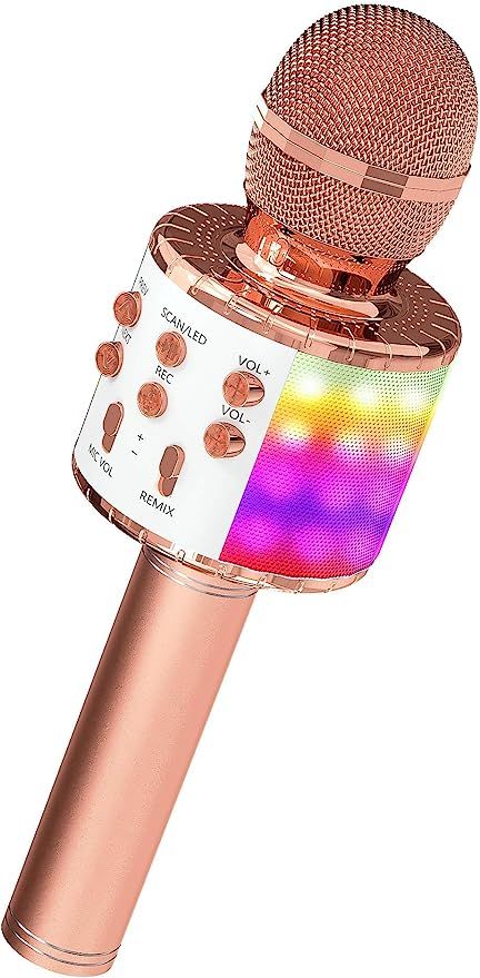 OVELLIC Karaoke Microphone for Kids, Wireless Bluetooth Karaoke Microphone with LED Lights, Porta... | Amazon (US)