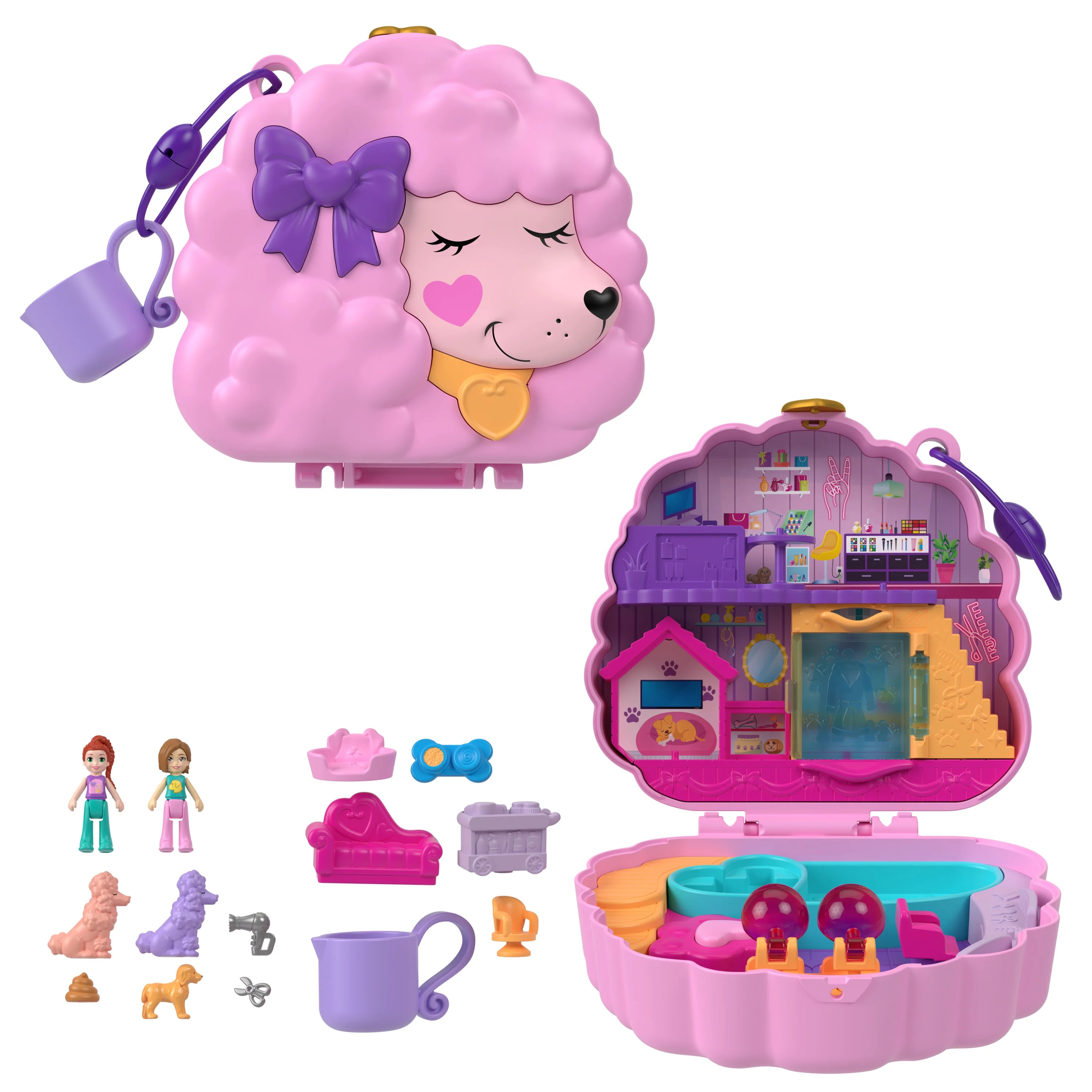 Polly Pocket Groom & Glam Poodle Compact Playset with 2 Micro Dolls & Color Change | Walmart (US)