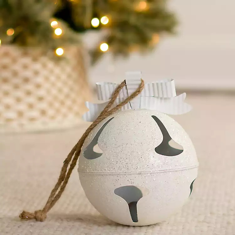 White Glitter Metal Bell Ornament, 12 in. | Kirklands