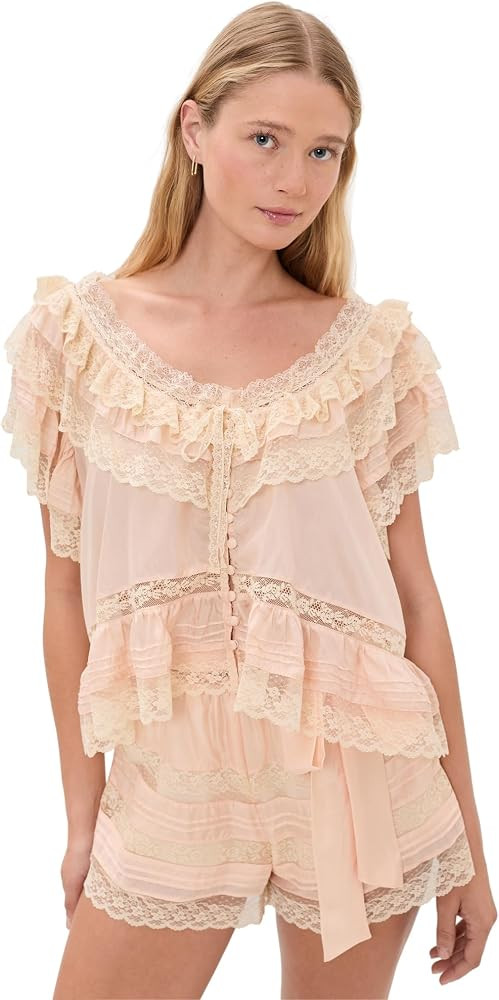 LOVESHACKFANCY Women's Persine Silk Top | Amazon (US)