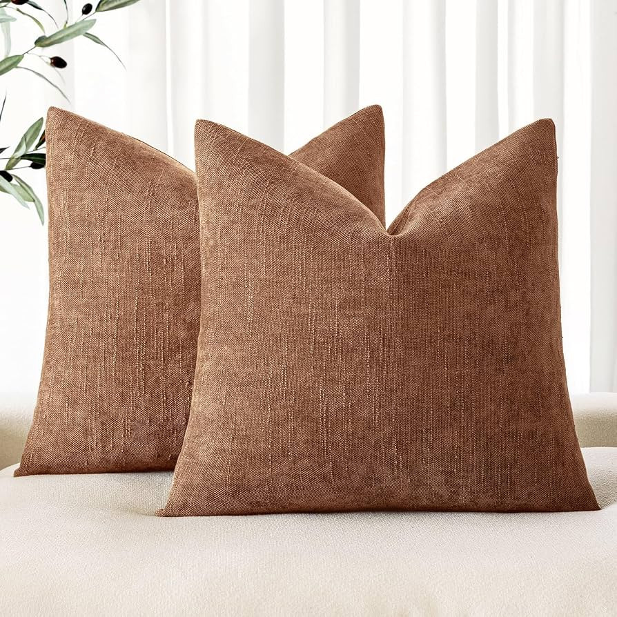 MIULEE Pack of 2 Decorative Throw Pillow Covers Soft Chenille Throw Pillows Solid Neutral Farmhou... | Amazon (US)