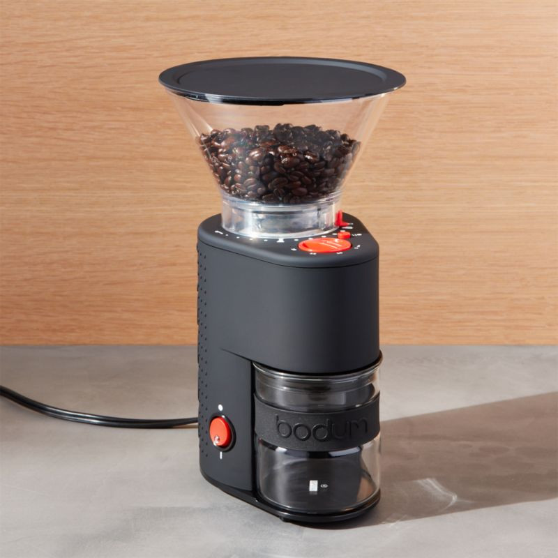 Bodum Electric Burr Coffee Grinder. 6.5"Wx6.5"Dx11.5"H 7.13"Wx7.75"Dx13.5"H | Crate & Barrel