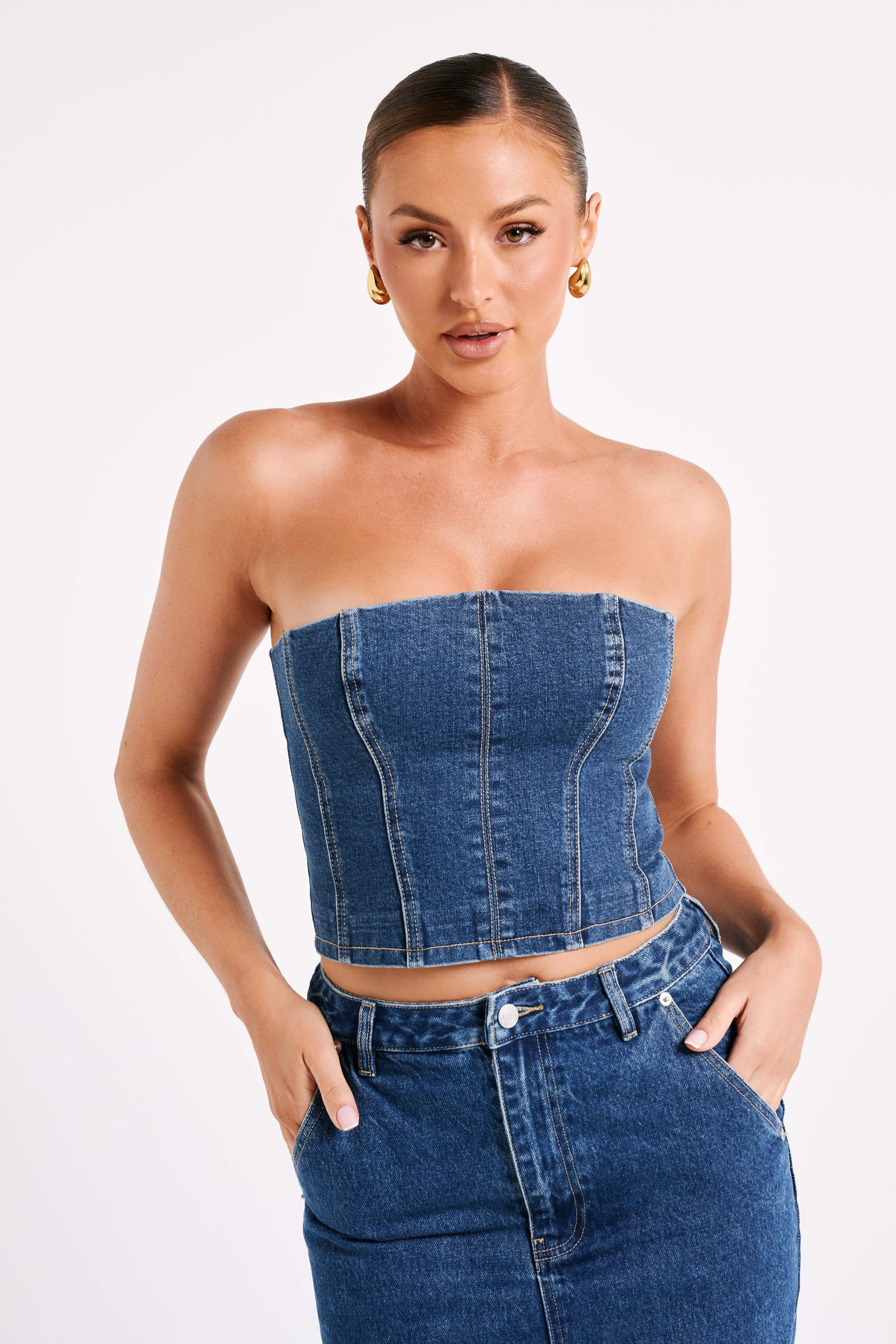 Jordana Denim Tube Top - Dark Blue | MESHKI US
