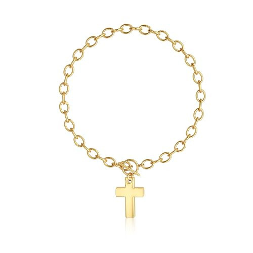 CHESKY 14K Gold Plated Chunky Hammered Cross Necklace | Amazon (US)