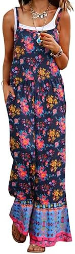 Himosyber Women's Summer Boho Jumpsuits Casual Wide Leg Bib Overalls Floral Print Patchwork Rompe... | Amazon (US)