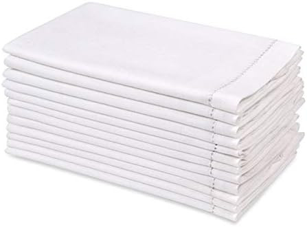 Amazon.com: 12-Pack Hemstitched Dinner Napkins Oversized 20x20 - Cotton Fabric Tailored with Mite... | Amazon (US)
