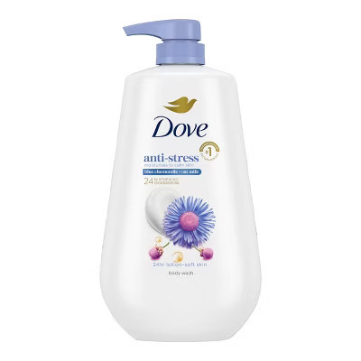 Dove Beauty Anti-Stress Body Wash Pump - Blue Chamomile & Oat Milk 24hr Lotion-Soft Skin - 30.6 fl oz | Target
