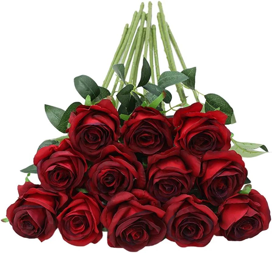 Tifuly 12 PCS Künstliche Rosen, 19,68 '' Single Long Stem Fake Rose Seide Braut Hochzeitsstrauß... | Amazon (DE)