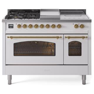 Nostalgie II 48 in. 5 Burner plus Frenchtop plus Griddle Liquid Propane Dual Fuel Range in White ... | The Home Depot