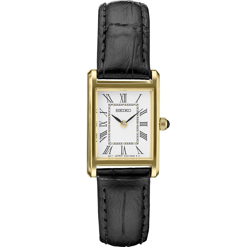 SEIKO Essentials Watch for Women - Essentials - Water Resistant with Stainless Steel Rectangular Case and Leather Strap | Amazon (US)