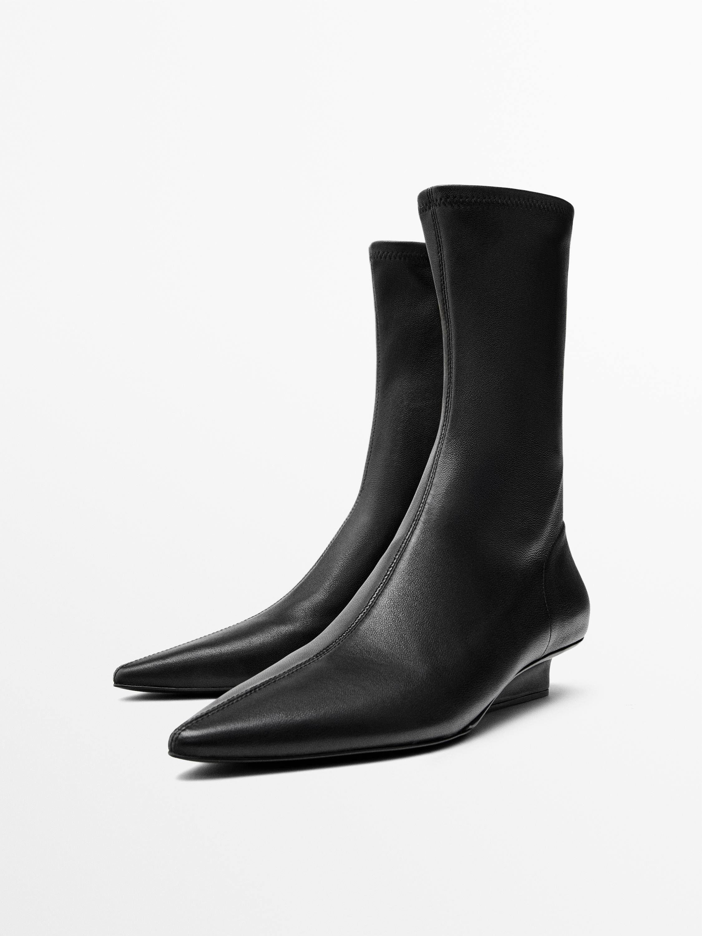 Stretch leather wedge ankle boots | Massimo Dutti UK