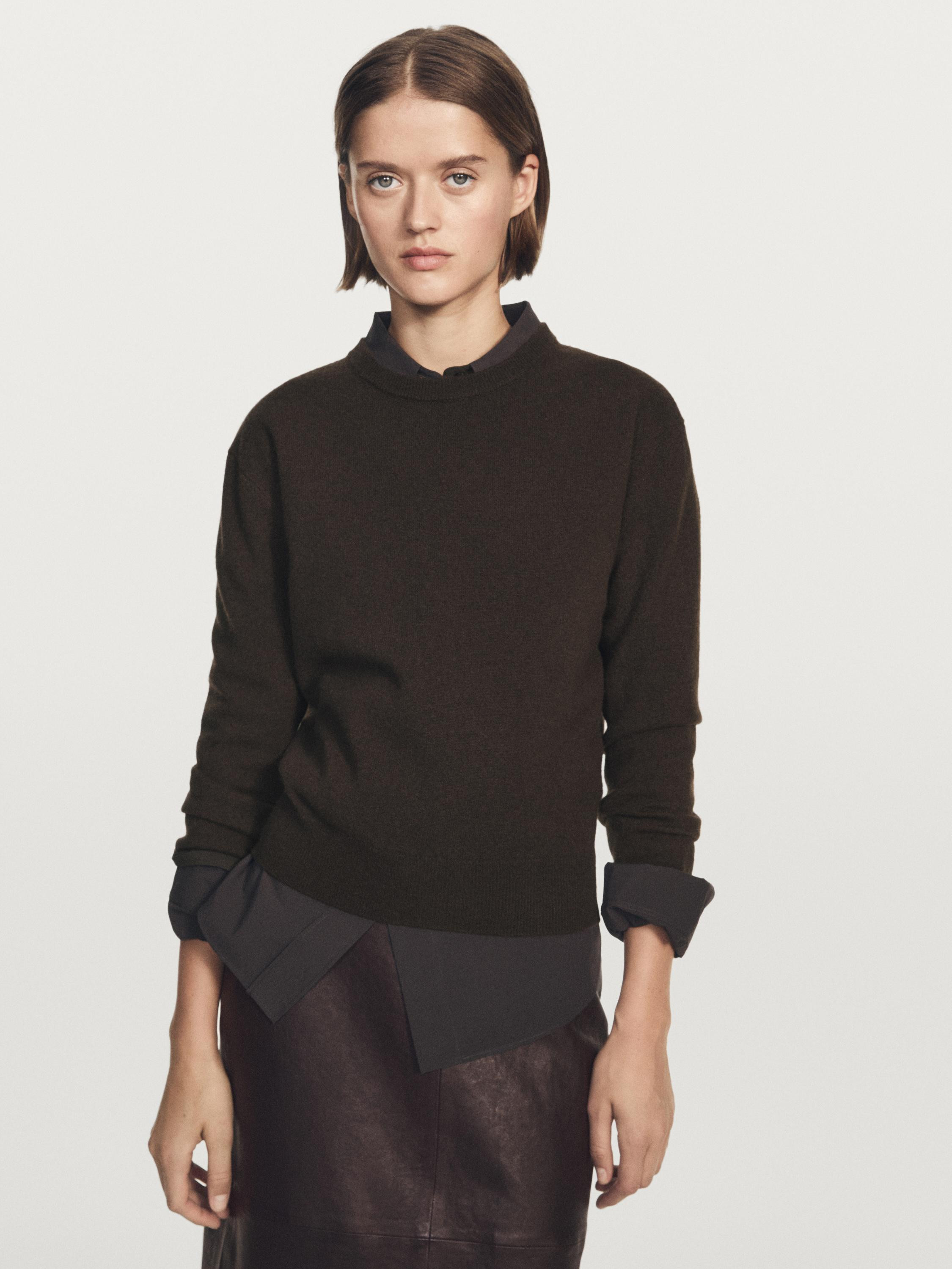 Wool blend crew neck knit sweater | Massimo Dutti UK