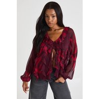 boohoo Dames Bloemen Ruffle Chiffon Blouse | Plum | Maat: 38 | Boohoo.com (NL)
