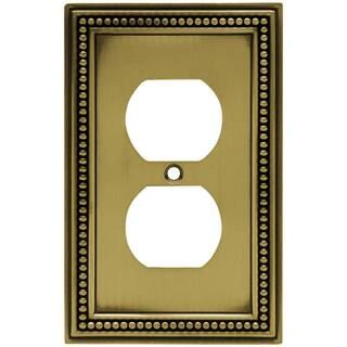 Hampton Bay Beaded Decorative Single Duplex Outlet Cover, Tumbled Antique Brass | The Home Depot