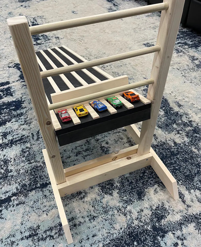 Up to 8 Lanes, 4' Kids Race Car Track + Adjustable Height Stand, 48" Matchbox Wooden Ramp, Hot Wh... | Etsy (US)