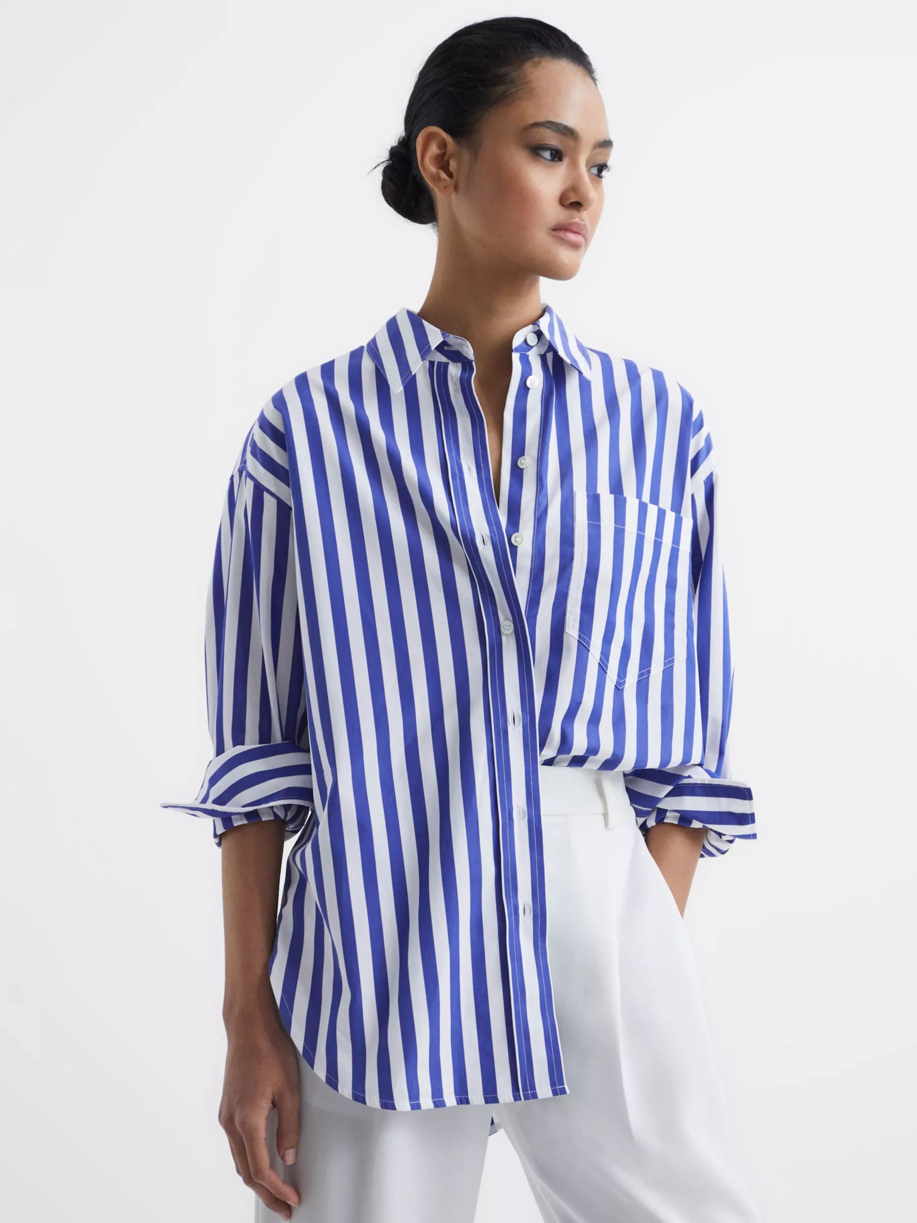 Reiss Emma Stripe Shirt, Blue/White | John Lewis (UK)