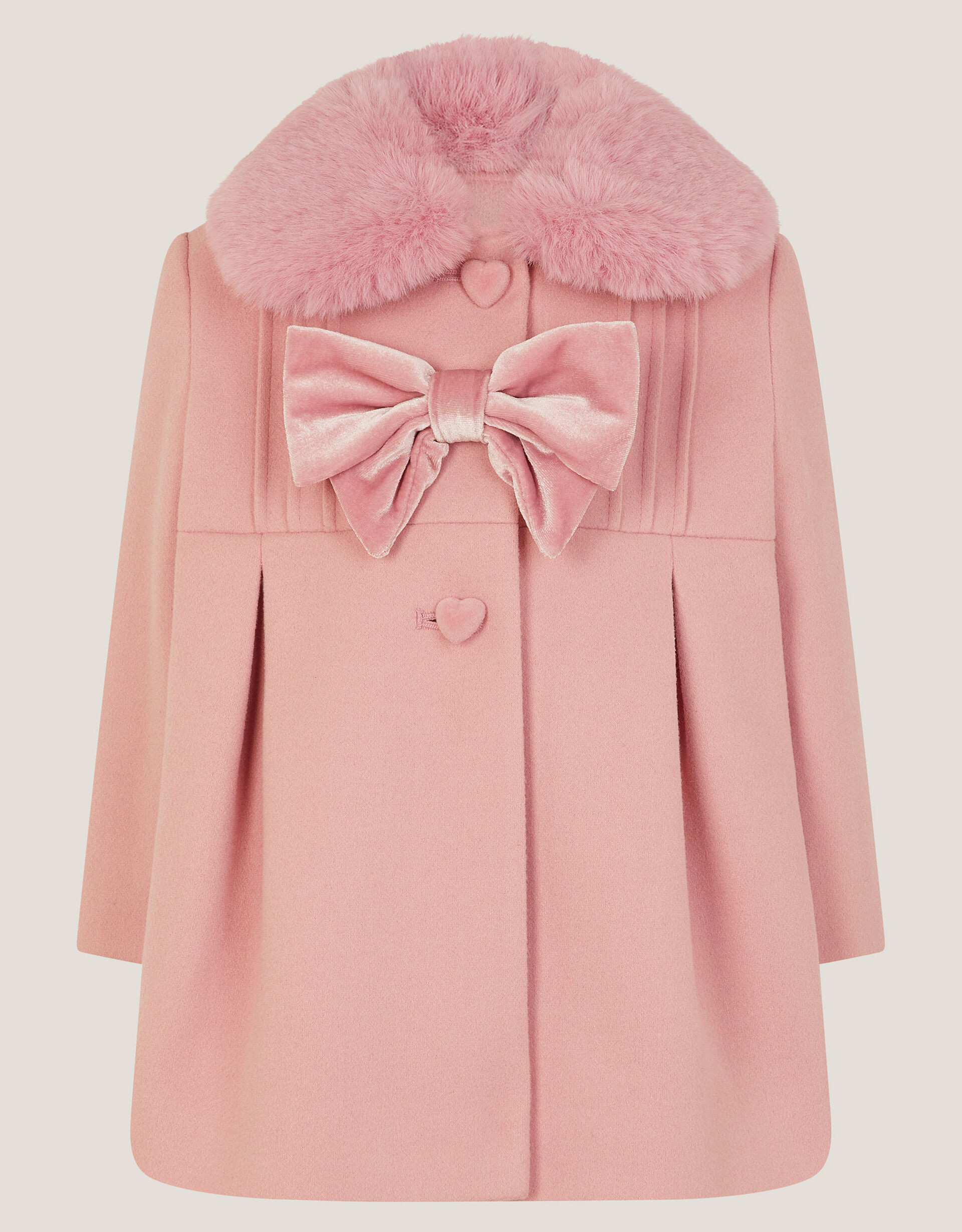 Baby Faux Fur Collar Bow Coat Pink | Monsoon (UK)