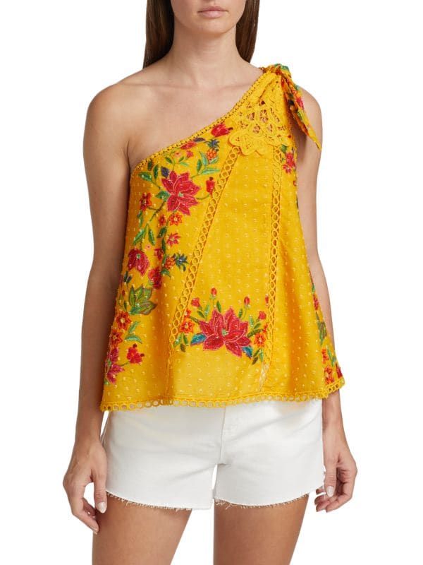 Flower Dream One-Shoulder Embroidered Blouse | Saks Fifth Avenue OFF 5TH