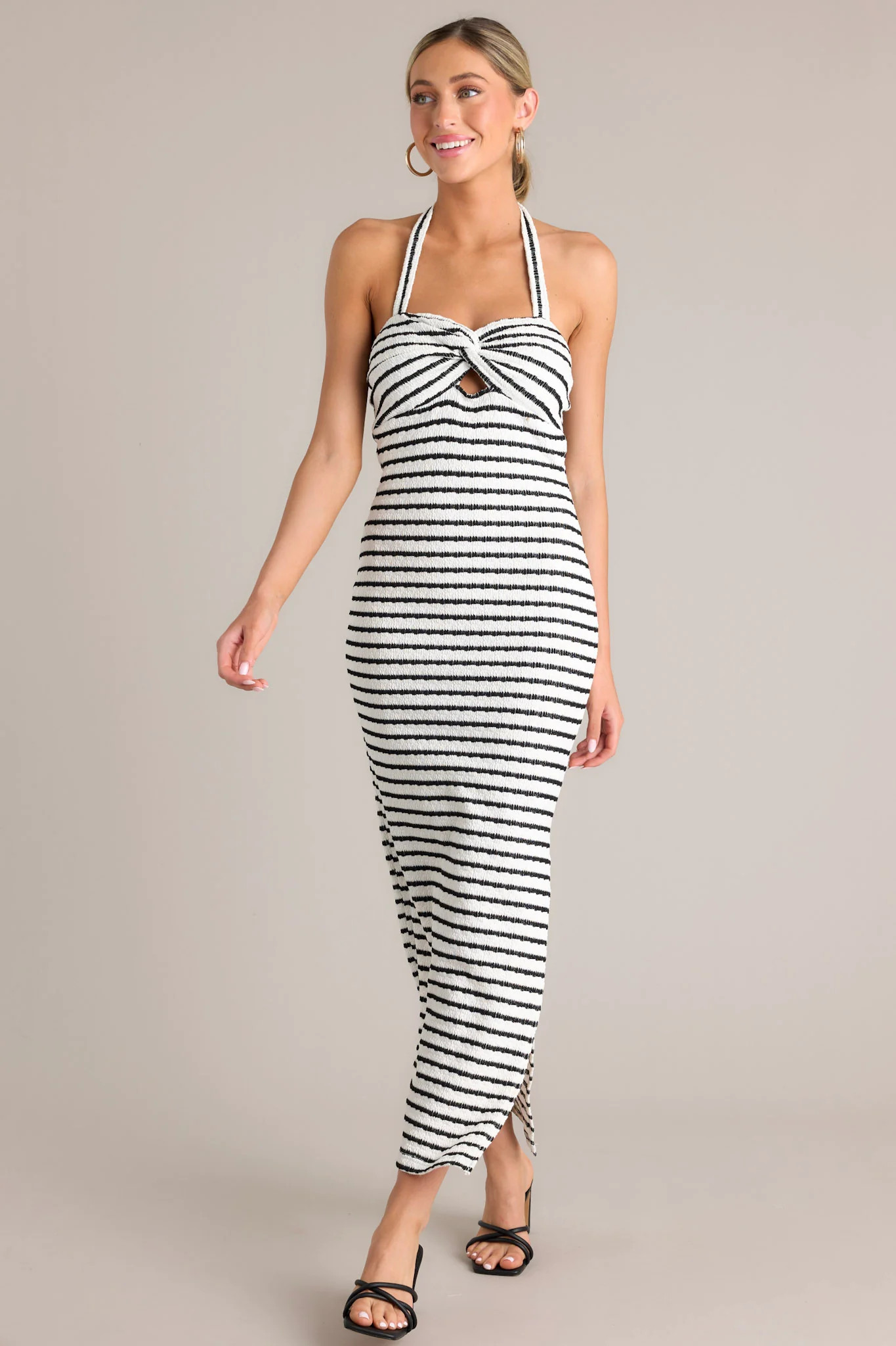 Contrast Couture Black Stripe Halter Maxi Dress | Red Dress
