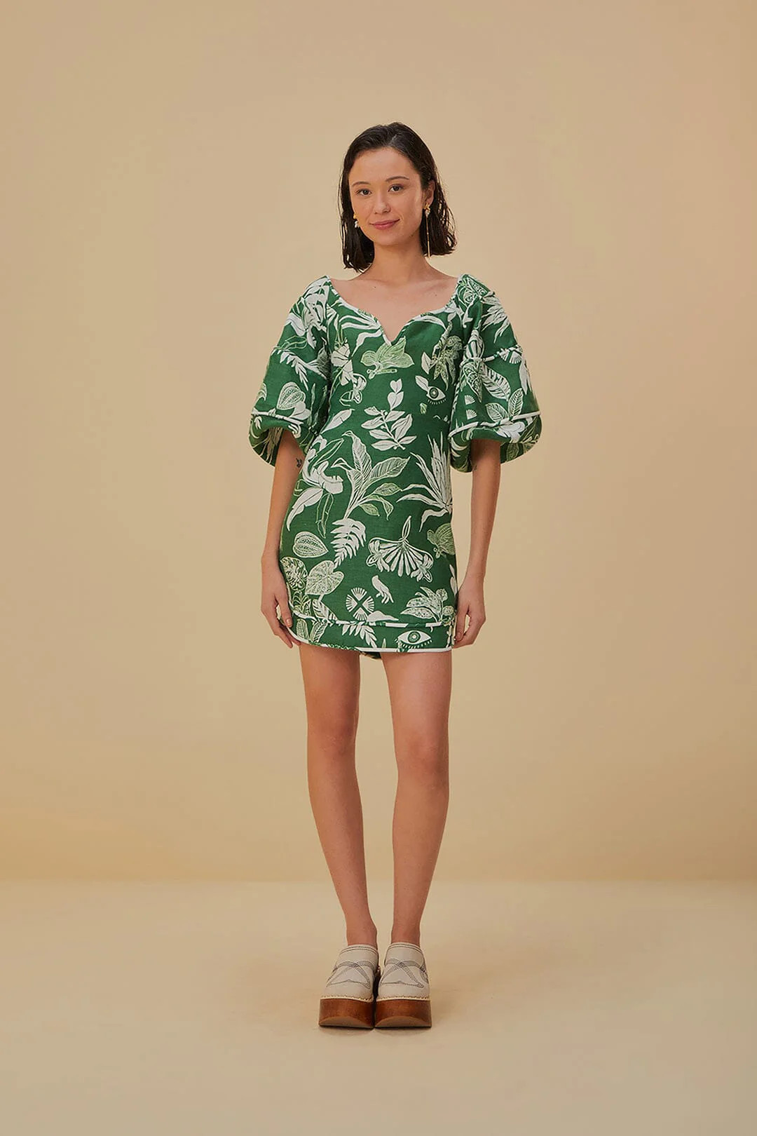 Forest Soul Green Short Sleeve Mini Dress | FarmRio (US)