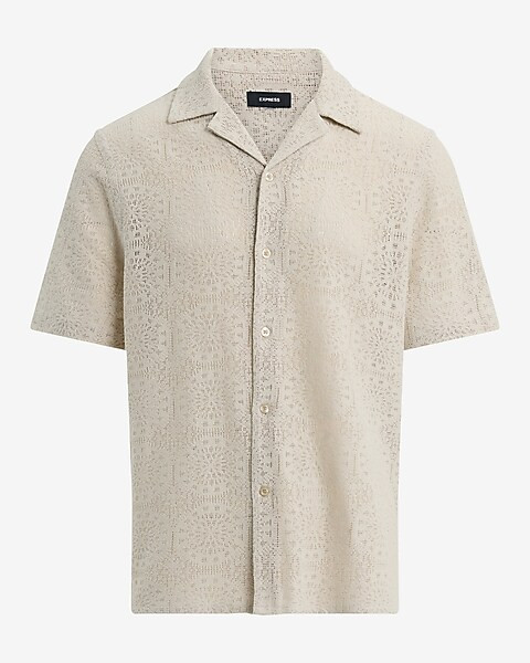 Textured Lace Cotton-blend Short Sleeve Shirt | Express