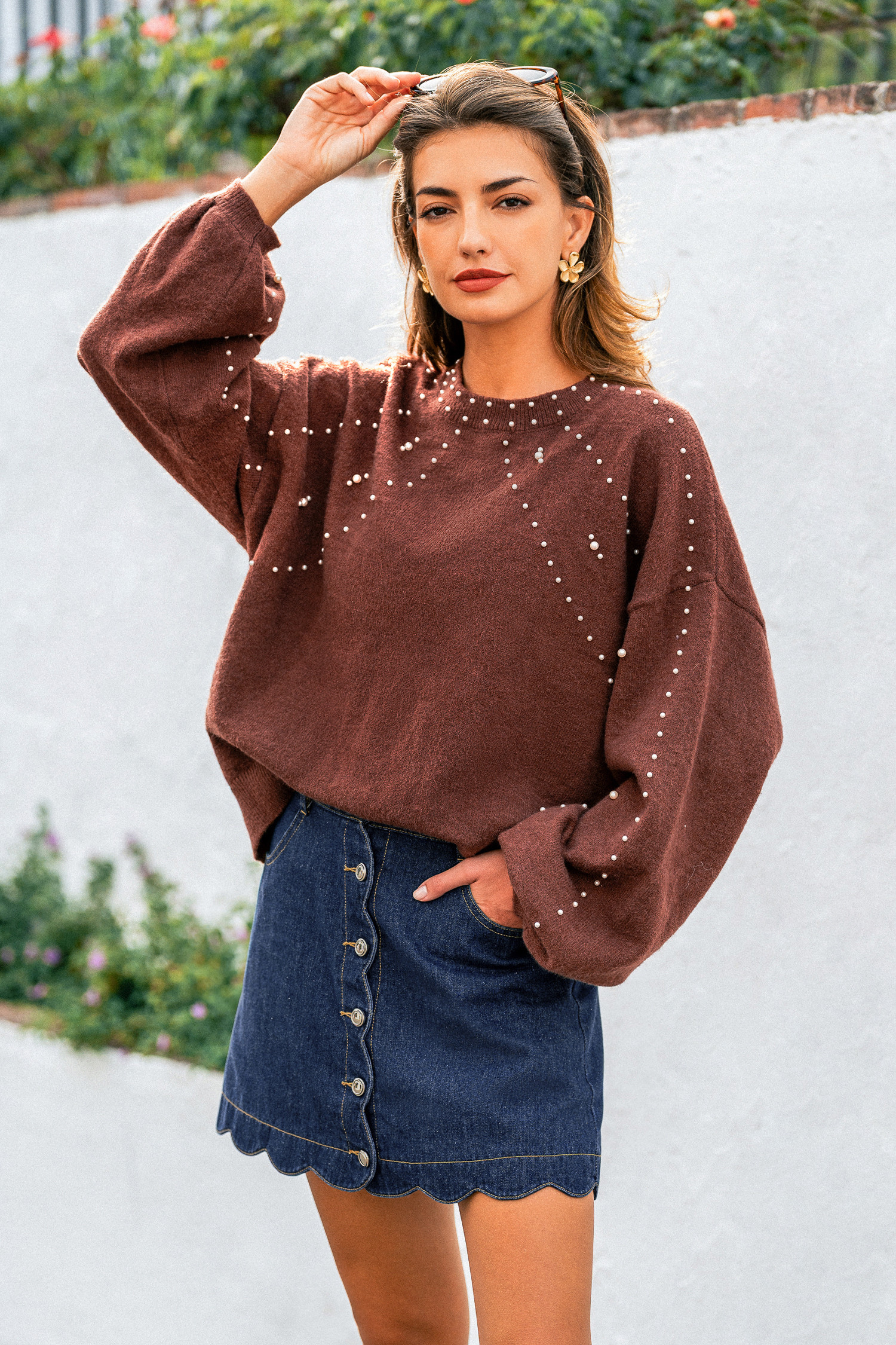 Lustrous Edge Brown Sweater | Cupshe US
