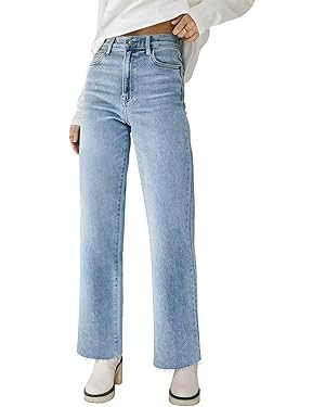 Women's High Waisted Straight Wide Leg Jeans Casual Loose Baggy Y2k Boyfriend Stretchy Denim Pant... | Amazon (US)