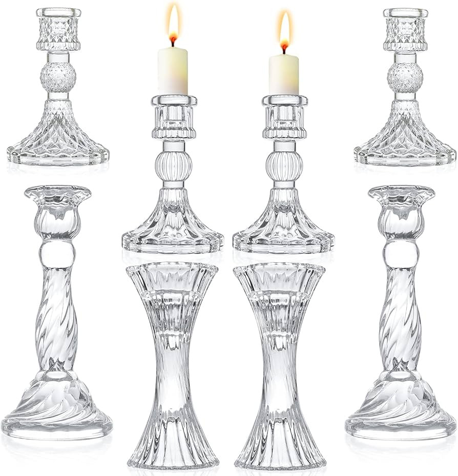 Glass Candlestick Holders - Set of 8 Clear Taper Candlestick Glasses,Crystal Candle,for All Forma... | Amazon (US)