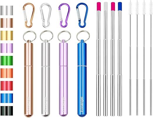 4 Pack Portable Reusable Metal Straw Collapsible Stainless Steel Drinking Straw Telescopic Straw ... | Amazon (US)