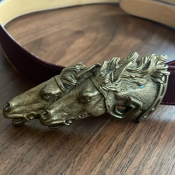 VTG 70s GUCCI Brass Double Horse Head Buckle Leather Belt 90-36 Made in Italy | Poshmark