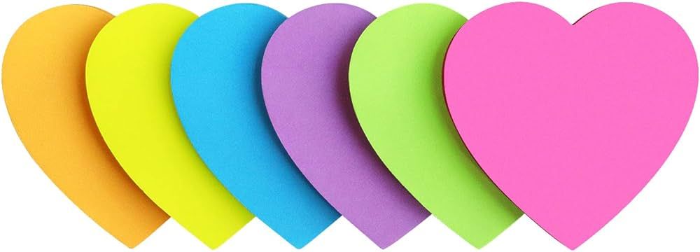 Heart Shape Sticky Notes 6 Color Bright Colorful Sticky Pad 75 Sheets/Pad Self-Sticky Note Pads | Amazon (US)