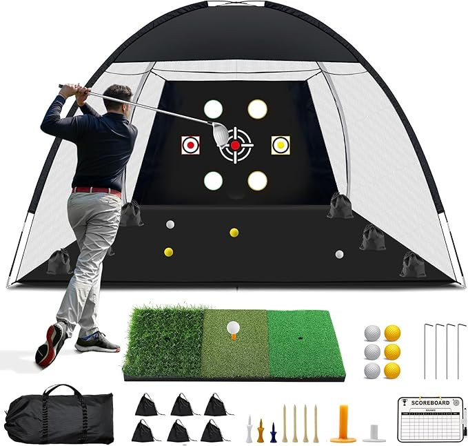 Golf Net, 10x7 Ft Practice Hitting Golf Net with Tri-Turf Mat, Ball, Tee, and Carring Bag, All-in... | Amazon (US)