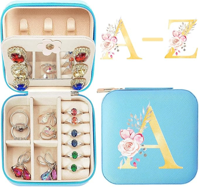 Travel Jewelry Case, Monogram Jewelry Organizer Travel Jewelry Box w Mirror Birthday Gifts for Wo... | Amazon (US)