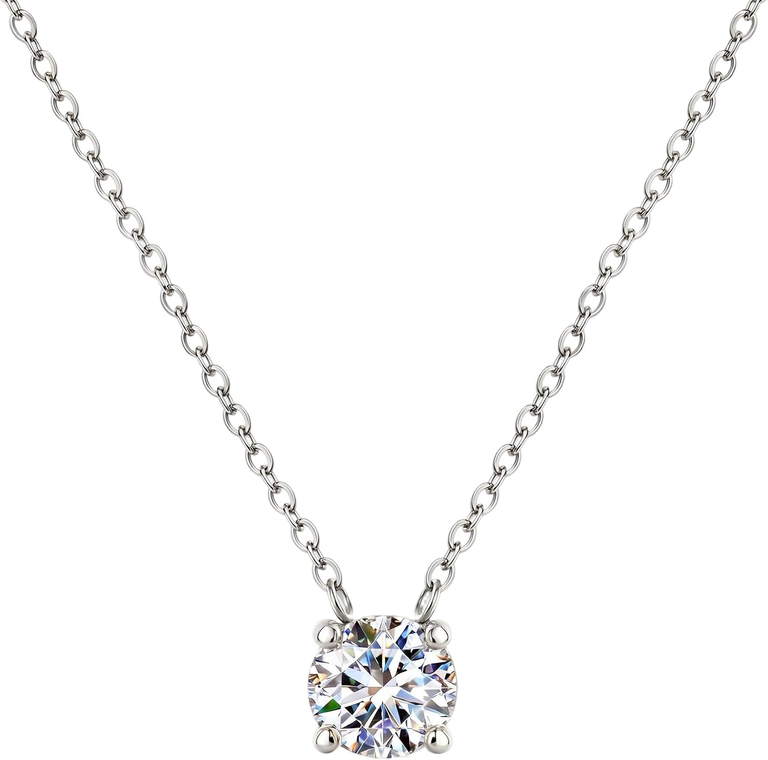 18K Gold Plated Pendant Necklace for Women, 1.2 Carat 7mm Cubic Zirconia Solitaire Dainty Necklace, Anniversary Birthday Mothers Day Gift Adjustable Chain | Amazon (US)