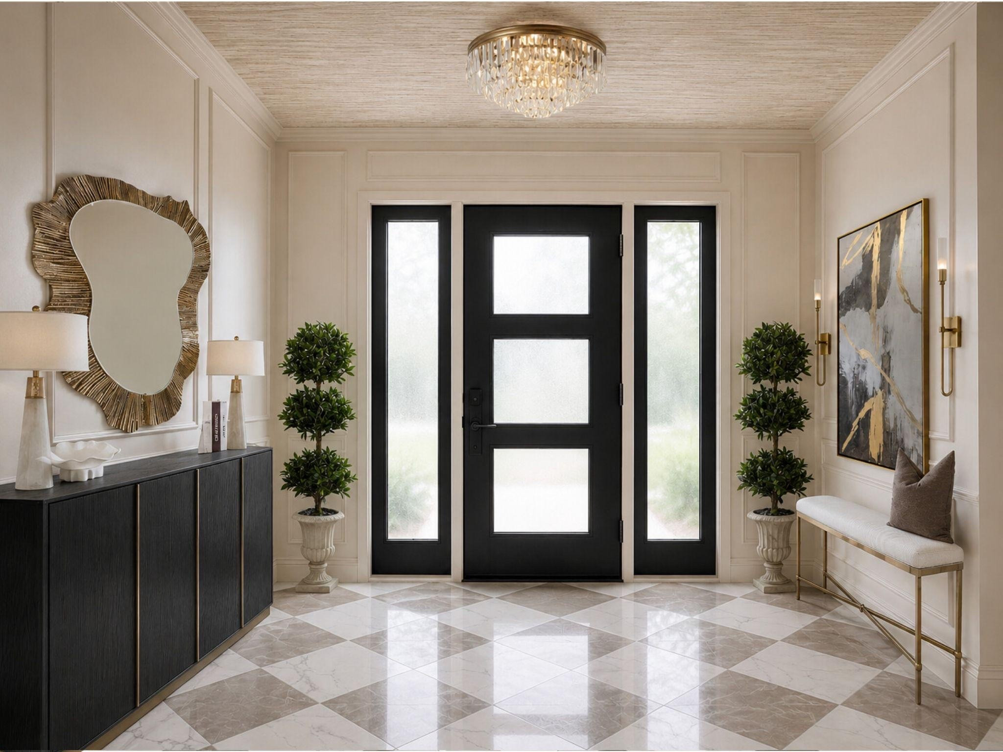 A little entryway drama ✨

The statement floor, sculptural mirror, warm brass details + classic black doors make this space feel timeless with just the right amount of bold.

#entrywaydesign #interiordesign #homedecor #foyerdesign #luxuryinteriors #interiorinspo #designerhome #ltkhome #ltkfinds

#LTKHome #LTKSaleAlert