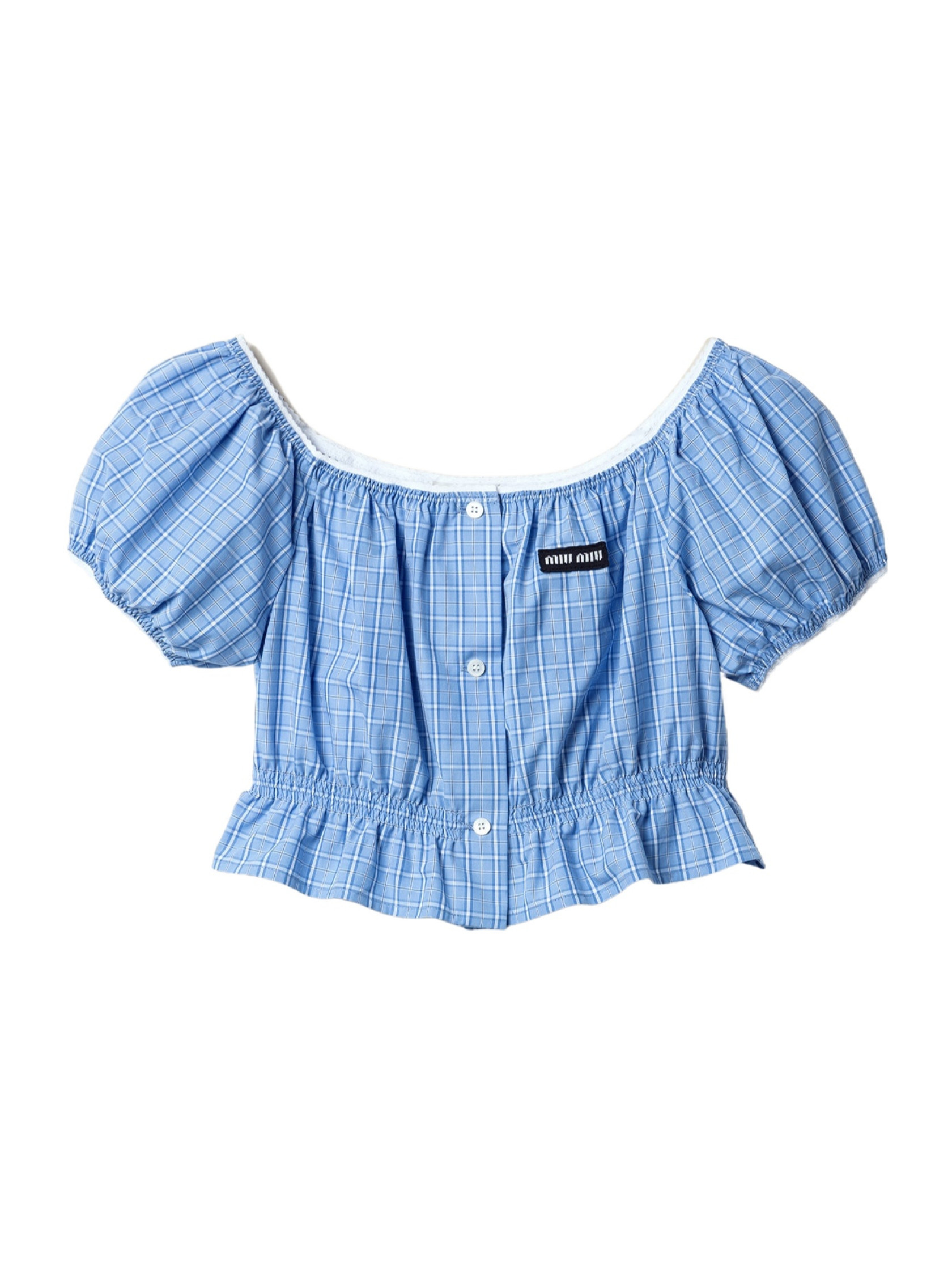 Miu Miu Checked Poplin Cropped Top | Senser US