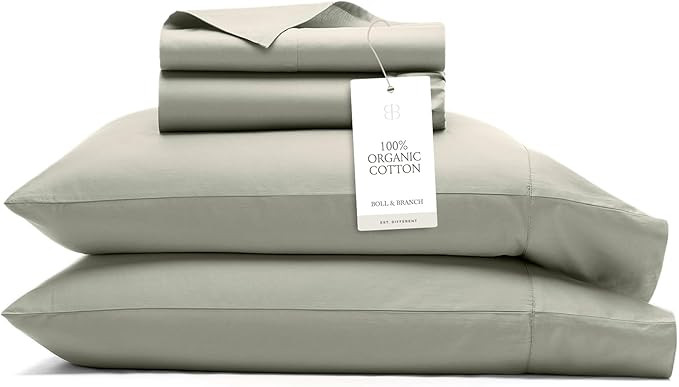 BOLL & BRANCH Signature Hemmed Sheet Set - Queen, Sageleaf - Luxury 100% Organic Cotton - Include... | Amazon (US)