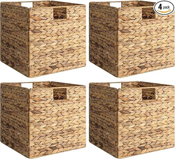 StorageWorks Wicker Storage Cubes with Liners, Water Hyacinth Storage Baskets for Shelving, Handw... | Amazon (US)