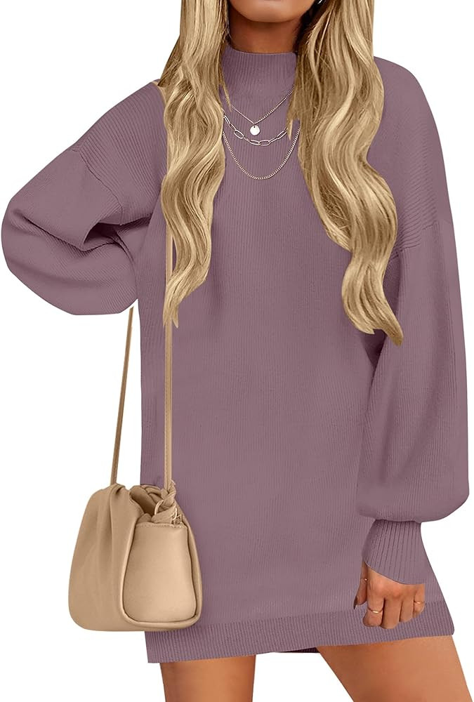 ZESICA Women's 2026 Fall Mock Neck Mini Sweater Dress Pullover Knit Dresses | Amazon (US)